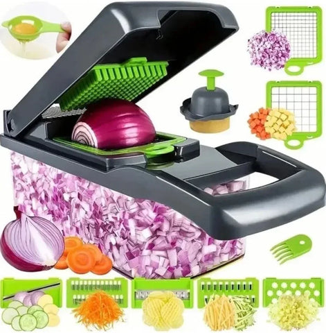 Chopper vegetal multifuncional com alça, grelha de comida, fatiador vegetal, Dicer, cortar itens de cozinha, 14 em 1, 16 em 1